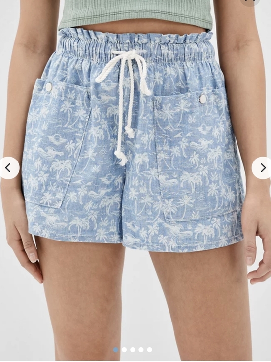 American Eagle Outfitters Pants - American Eagle Blue Tropical Print Pull-On Cotton Women Beach Shorts Size Large